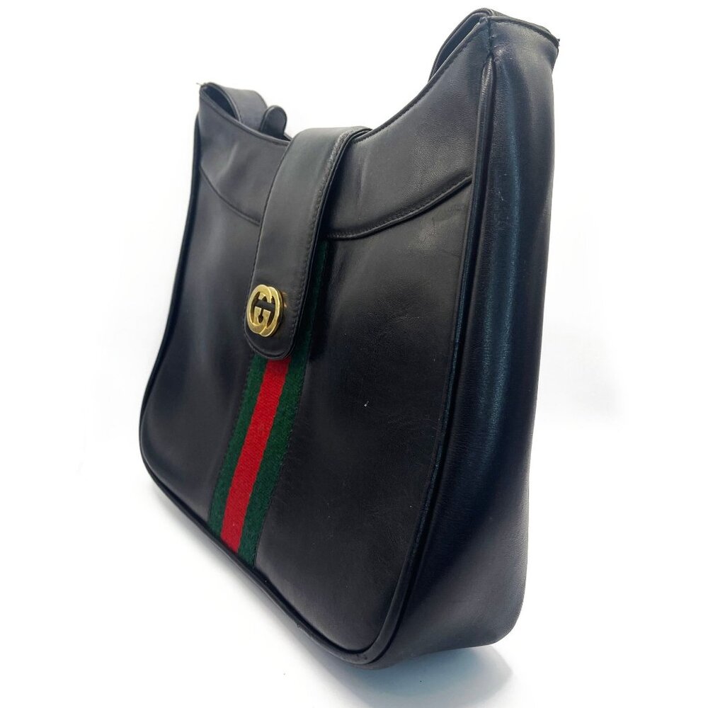 Authentic GUCCI Ophidia Logo Leather Vintage Shoulder Bag Purse Black - Picture 6 of 12